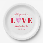 Valentijnsdag Liefde Script Rood Wit Papieren Bordje (Voorkant)