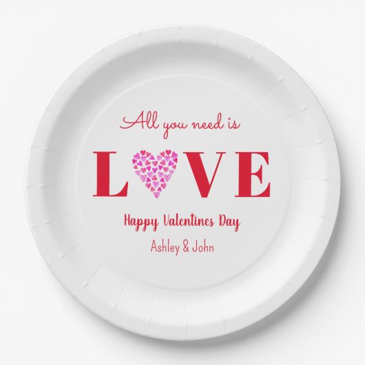 Valentijnsdag Liefde Script Roze Wit Papieren Bordje (Voorkant)