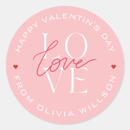 Valentijnsdag Liefde Typografie Roze Wit Ronde Sticker (Voorkant)