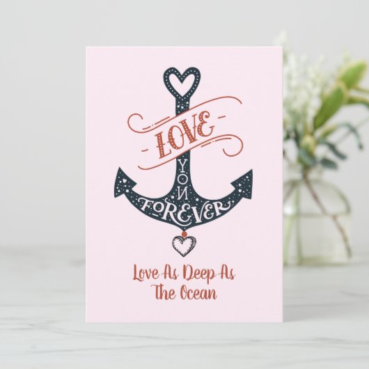 Valentijnsdag liefde zo diep als het anker van de  feestdagenkaart (Staand voorkant)