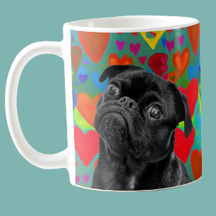 Valentijnsdag Liefdes Hartjes Foto Pug Hond Koffiemok
