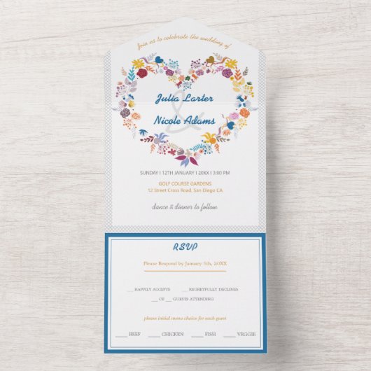 Valentijnsdag Liefdesbloemen Bloeiende Bruiloft All In One Uitnodiging (Binnen)