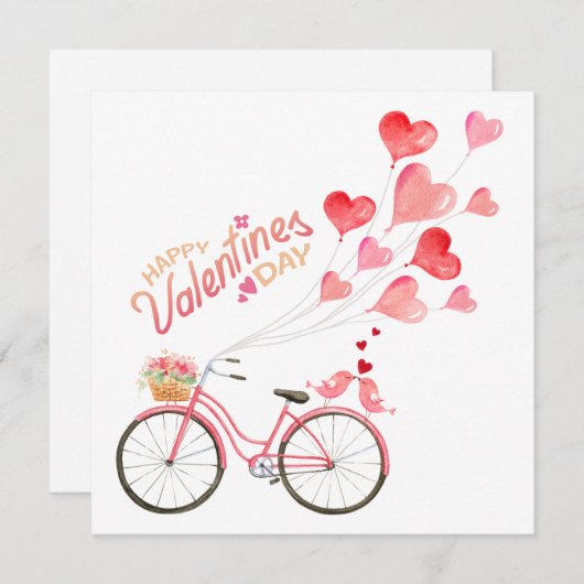 Valentijnsdag Liefdesvogels met Fiets Feestdagenkaart (Voorkant / Achterkant)