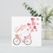 Valentijnsdag Liefdesvogels met Fiets Feestdagenkaart (Staand voorkant)