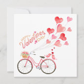 Valentijnsdag Liefdesvogels met Fiets Feestdagenkaart (Voorkant)