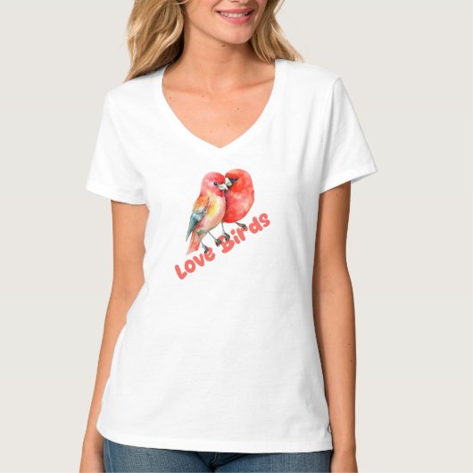 Valentijnsdag Liefdesvogels T-shirt (Voorkant)