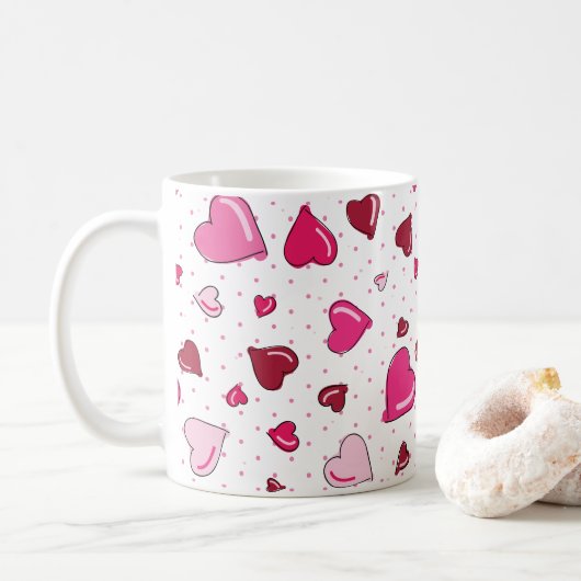 Valentijnsdag Liefje Rood Roze Harten Polka Dot Koffiemok (Met donut)