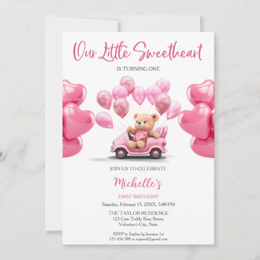 Valentijnsdag Liefje Roze Hart Teddybeer Kaart (Voorkant)