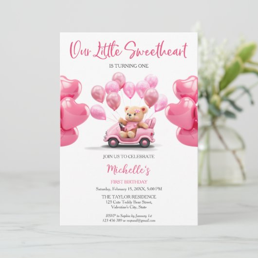 Valentijnsdag Liefje Roze Hart Teddybeer Kaart (Staand voorkant)