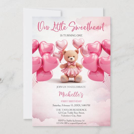 Valentijnsdag Liefje Roze Hart Teddybeer Kaart (Voorkant)