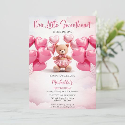 Valentijnsdag Liefje Roze Hart Teddybeer Kaart (Staand voorkant)