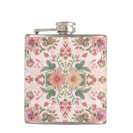 Valentijnsdag, Lieflijke Roze Bloemen Patroon  Heupfles