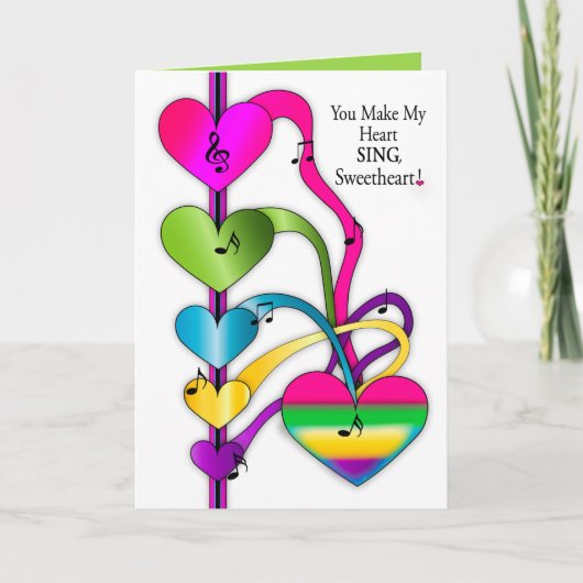 Valentijnsdag Lieverd Colorful Hearts Music C Kaart (Voorkant)