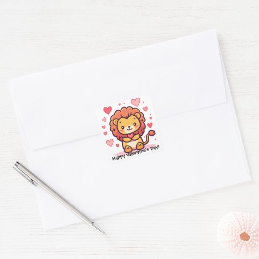 Valentijnsdag Lion gepersonaliseerd Vierkante Sticker (Envelop)