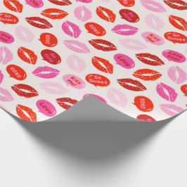 Valentijnsdag Lippen met tekst op crème Cadeaupapier