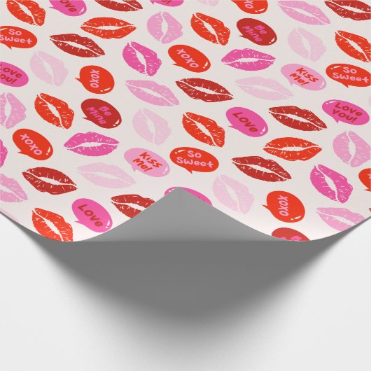 Valentijnsdag Lippen met tekst op crème Cadeaupapier (Hoek)