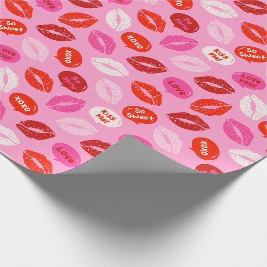Valentijnsdag Lippen met tekst op roze Cadeaupapier (Hoek)
