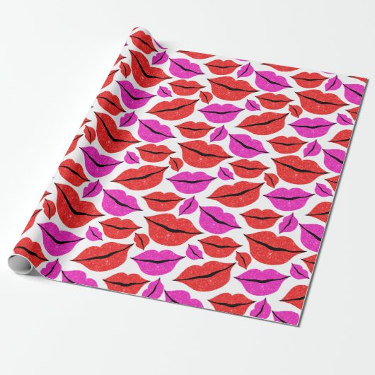 Valentijnsdag lippenpatroon cadeaupapier (Uitgerold)