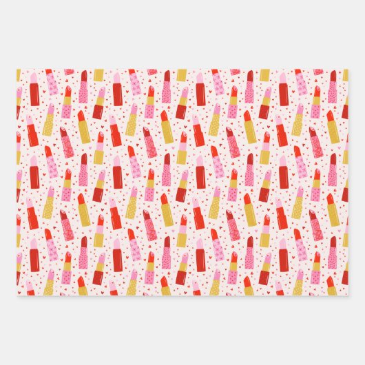 Valentijnsdag Lipsticks en Harten Inpakpapier Vel (Voorkant 2)