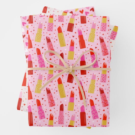 Valentijnsdag Lipsticks en Harten Inpakpapier Vel (In situ)
