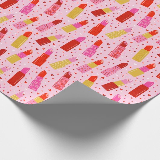 Valentijnsdag Lipsticks op lichtroze Cadeaupapier (Hoek)