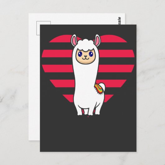 Valentijnsdag Llama Alpaca Heart Animal Love Briefkaart (Voorkant / Achterkant)