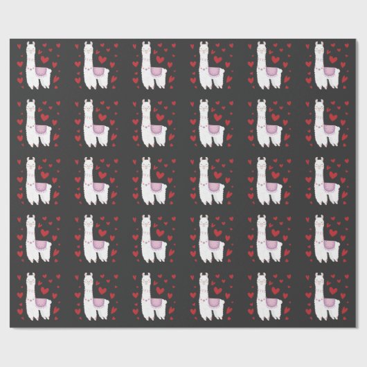 Valentijnsdag Llama Alpaca Hearts Girl Boy Kinder Cadeaupapier (Vlak)