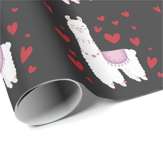 Valentijnsdag Llama Alpaca Hearts Girl Boy Kinder Cadeaupapier (Rol Hoek)