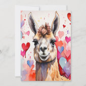 Valentijnsdag Llama Waterverf Hearts Two-Tone Feestdagenkaart (Voorkant)
