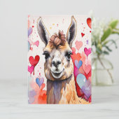 Valentijnsdag Llama Waterverf Hearts Two-Tone Feestdagenkaart (Staand voorkant)