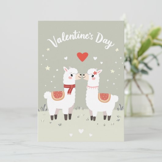 Valentijnsdag Lovable Llamas Valentijnse Kaart (Staand voorkant)