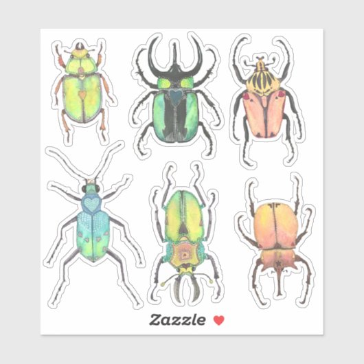 Valentijnsdag Love Bugs Waterverf Beetles Sticker (Vel)