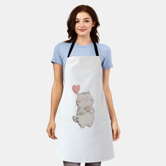 Valentijnsdag Love Cat All-Over Print Schort (Gedragen)