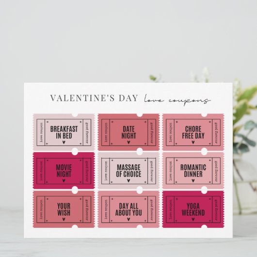 Valentijnsdag Love Coupons | Afdrukken of download Kaart (Staand voorkant)