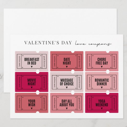 Valentijnsdag Love Coupons | Afdrukken of download Kaart (Voorkant / Achterkant)