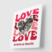 Valentijnsdag Love Custom Couple Foto Vierkante Klok (Hoek)