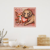 Valentijnsdag Love Dog and Cat Poster (Keuken)