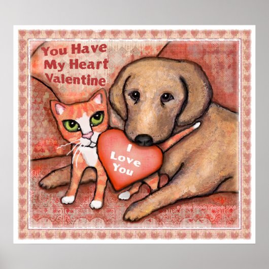 Valentijnsdag Love Dog and Cat Poster (Voorkant)