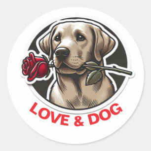 Valentijnsdag LOVE & DOG gepersonaliseerd schattig Ronde Sticker