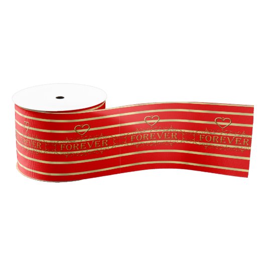 Valentijnsdag Love for ever Gold Heart Ribbon Grosgrain Lint (Spoel)