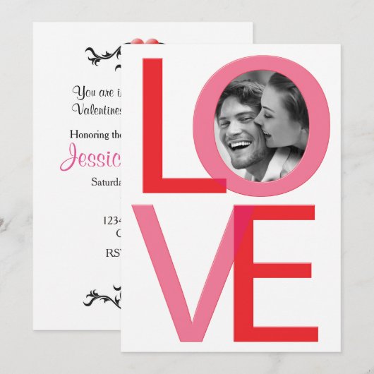Valentijnsdag LOVE Foto Verloving Uitnodiging (Voorkant / Achterkant)