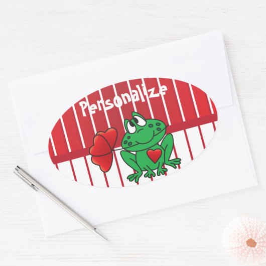 Valentijnsdag Love Frog Ovale Sticker (Envelop)