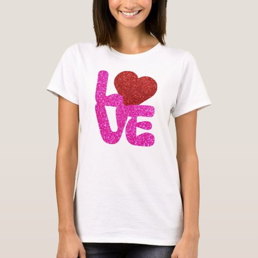 Valentijnsdag Love Glitter T-shirt (Voorkant)