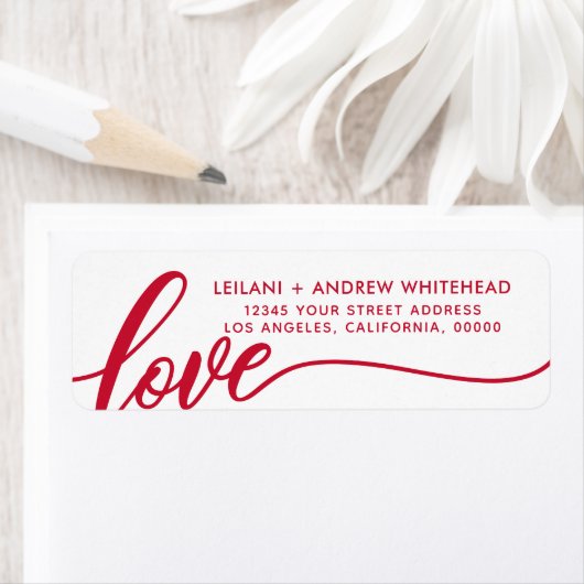 Valentijnsdag Love Hand-Lettered White Red Etiket (Insitu)