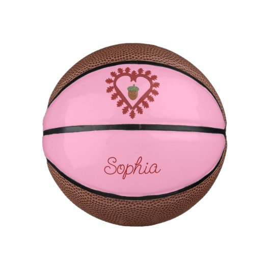 Valentijnsdag Love Heart Acorn Custom Name Basketbal (Voorkant)