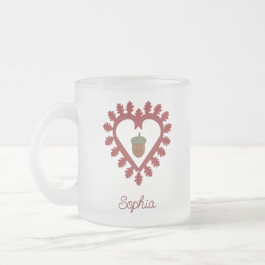 Valentijnsdag Love Heart Acorn Custom Name Matglas Koffiemok (Links)