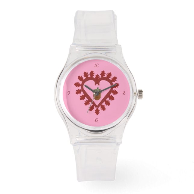 Valentijnsdag Love Heart Acorn Horloge (Voorkant)