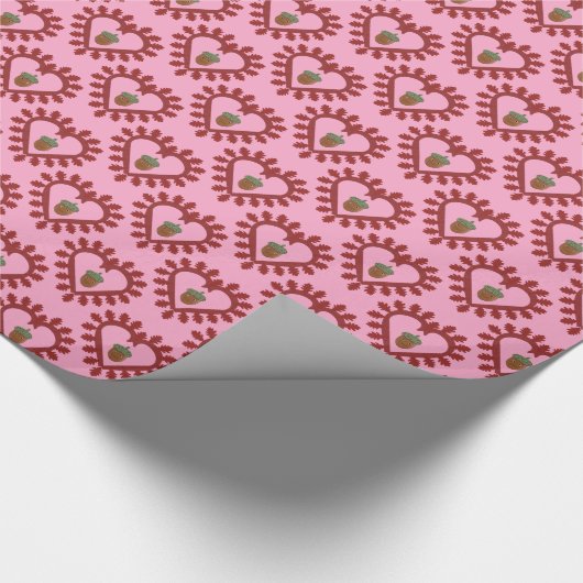 Valentijnsdag Love Heart Acorn Patterned Cadeaupapier (Hoek)