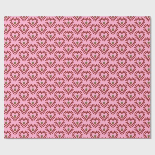 Valentijnsdag Love Heart Acorn Patterned Cadeaupapier (Vlak)