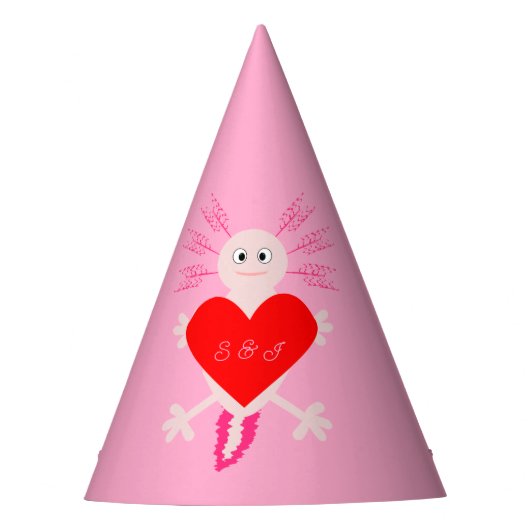 Valentijnsdag Love Heart Axolotl Custom Initialen Feesthoedjes (Voorkant)